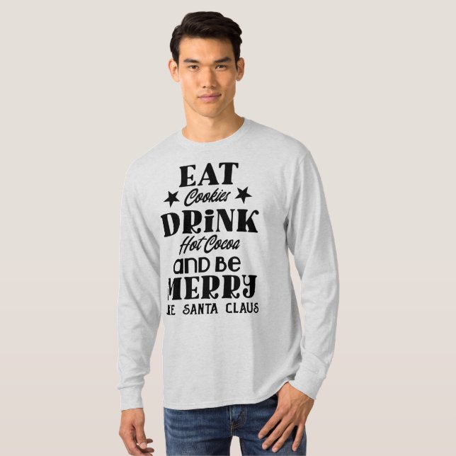 Kekse essen heißen Kakao Mens Long Sleeve trinken T-Shirt (Vorne ganz)