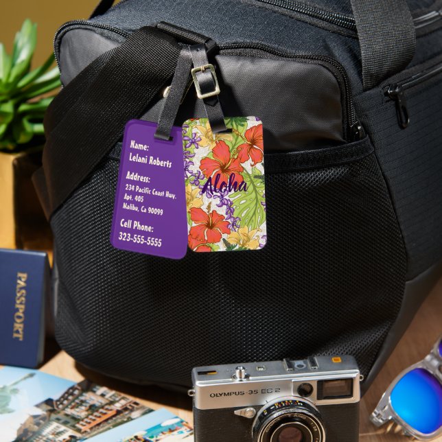 Keleah Tropical Hawaiian Hibiskus und Orchideen Gepäckanhänger (Vorderseite & Rückseite)