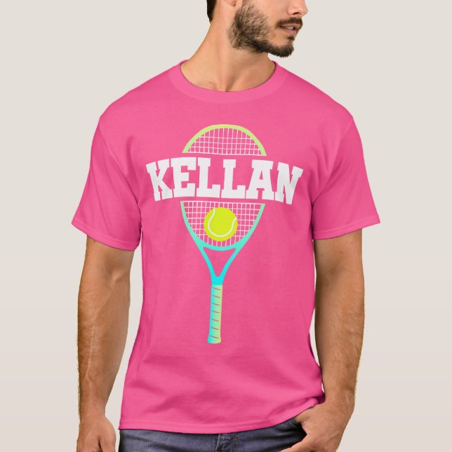 Kellan Name Tennis Player Boys Ball und Racket Spi T-Shirt (Vorderseite)