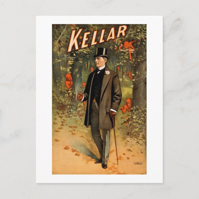 Kellar der Zauberer mit Teufel - Vintage Ad Postkarte (Vorderseite)