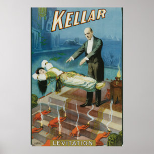 Kellar Levitation Vintag Magician Werbung Poster