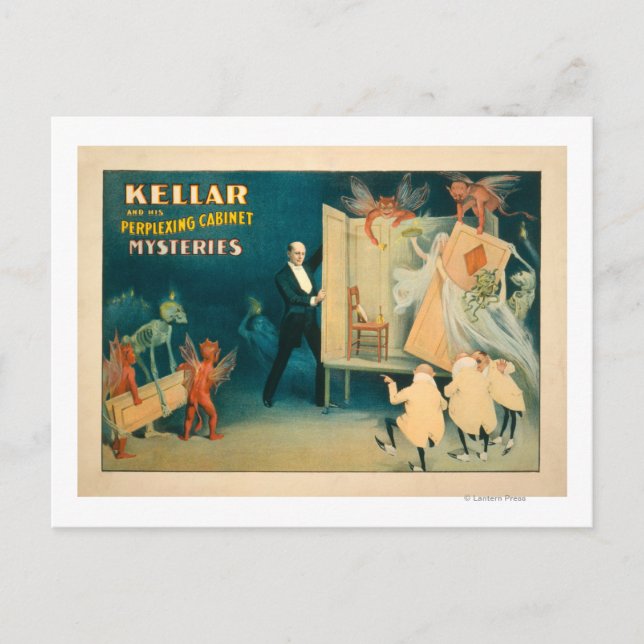 Kellar und sein verblüffendes Kabinett Mysteries M Postkarte (Vorderseite)