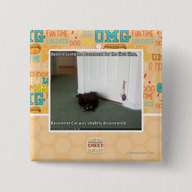 Keller-Katze, etwas verwirrt Button (Vorderseite)