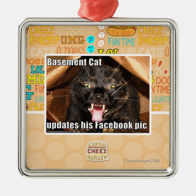 Keller-Katze Silbernes Ornament (Vorne)