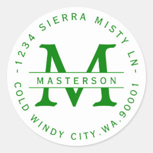 Kelley Green Monogram Rücksendeadresse Runder Aufkleber