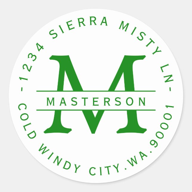 Kelley Green Monogram Rücksendeadresse Runder Aufkleber (Vorderseite)