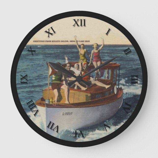 Kelleys Island Ohio Post Card Clock Große Wanduhr (Vorderseite)