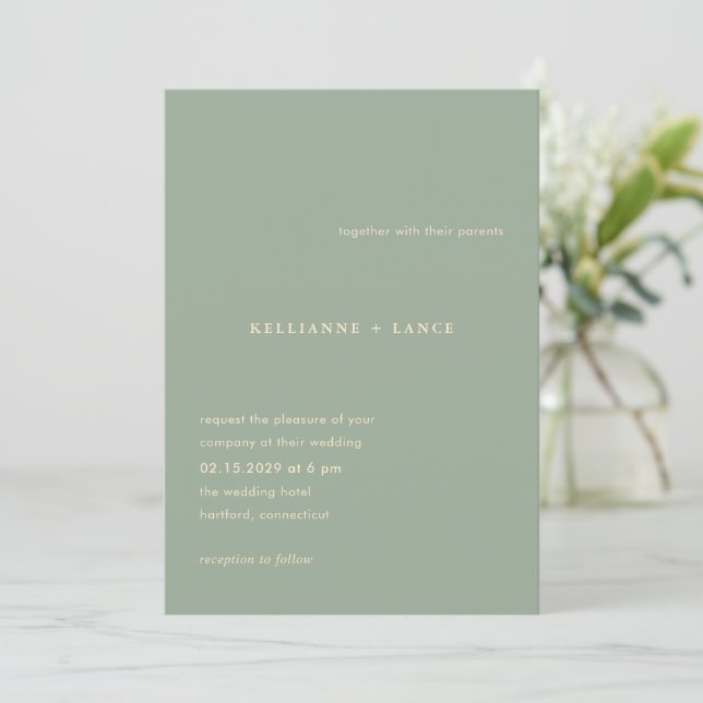 Kellianne Sage Green Modern Wedding Einladung (Stehend Vorderseite)