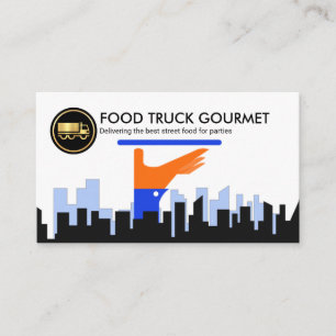 Kellner, der die Silhouette Caterer der Stadt bedi Visitenkarte