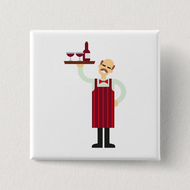 Kellner mit Wein Button (Vorderseite)