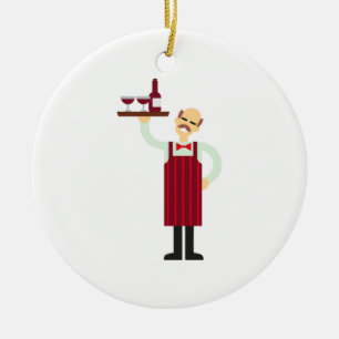 Kellner mit Wein Keramik Ornament