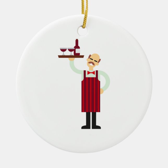 Kellner mit Wein Keramik Ornament (Vorne)