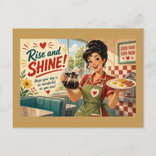 Kellnerin im Retro-Diner zum Frühstück 'Rise and S Postkarte