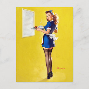 Kellnerin Pin Up Postkarte
