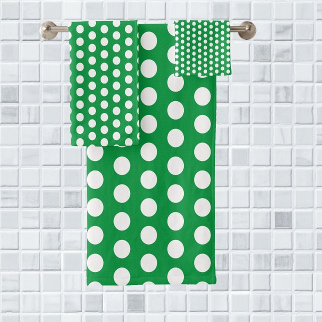 Kelly Green and white Modern Bubbles Dots Badhandtuch Set (Von Creator hochgeladen)