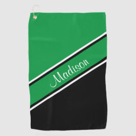 Kelly Green Black Diagonal Strip Skriptname Golfhandtuch