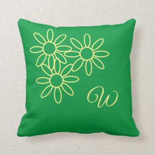 Kelly Green Blume & Monogram Kissen