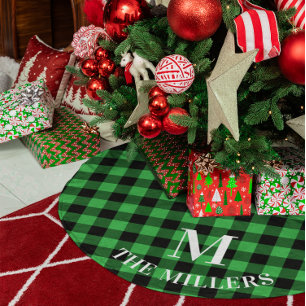 Kelly Green Buffalo Kariert Family Monogram Polyester Weihnachtsbaumdecke