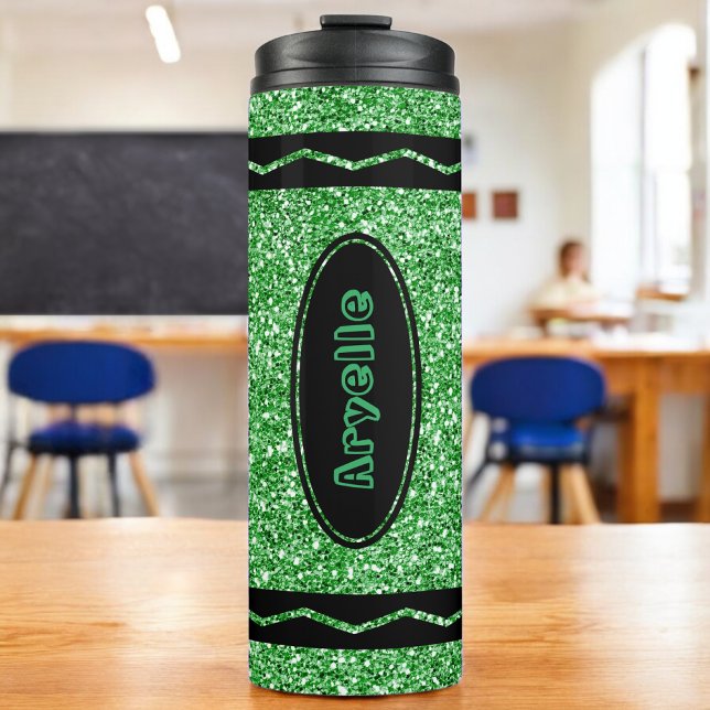 Kelly Green Glitzer Crayon Hot Drink Name Tumbler Thermosbecher (Von Creator hochgeladen)