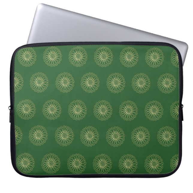 Kelly Green | Golden Zinnia Flower Medallions Laptopschutzhülle (Vorderseite)