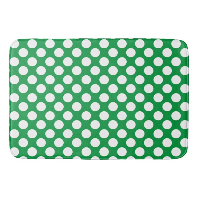 Kelly Green : Groß weißes Polka Dot Pattern Badematte (Vorderseite)