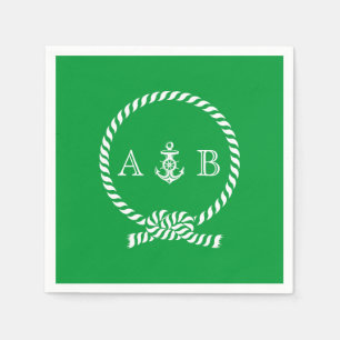 Kelly Green Nautical Rope and Anchor Mit Monogramm Serviette