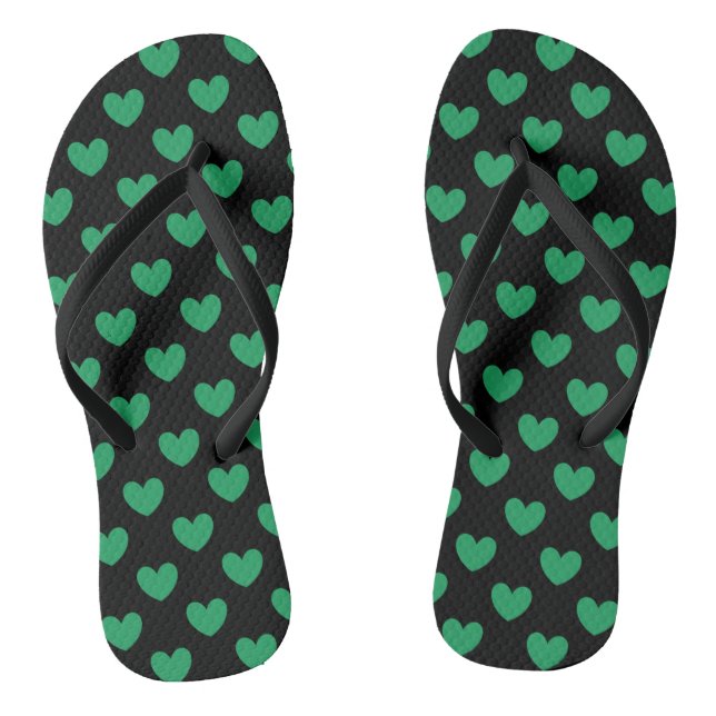 Kelly green polka herzen auf schwarz flip flops (Fußbett)