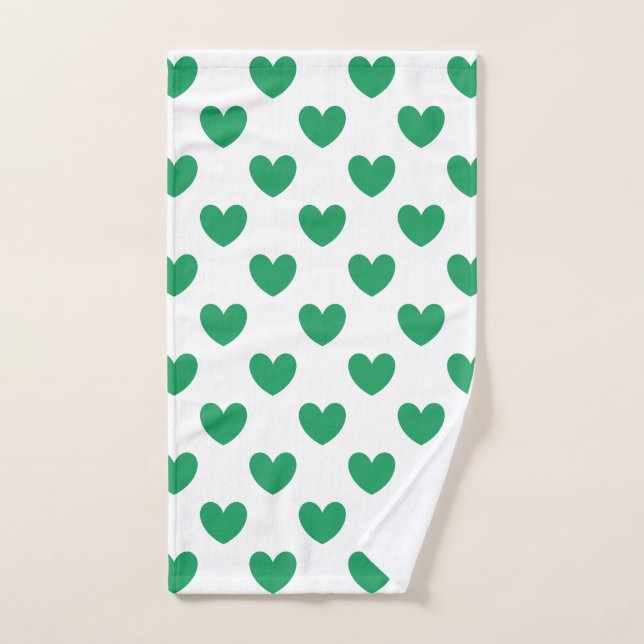 Kelly green polka herzen auf weiß handtuch (Handtuch)