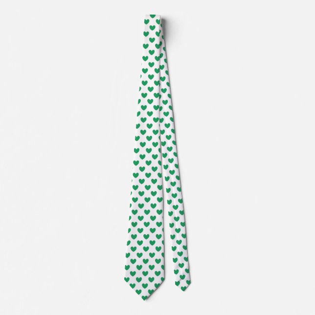 Kelly green polka herzen auf weiß krawatte (Vorderseite)