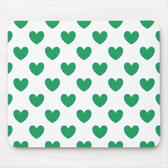 Kelly green polka herzen auf weiß mousepad (Vorne)