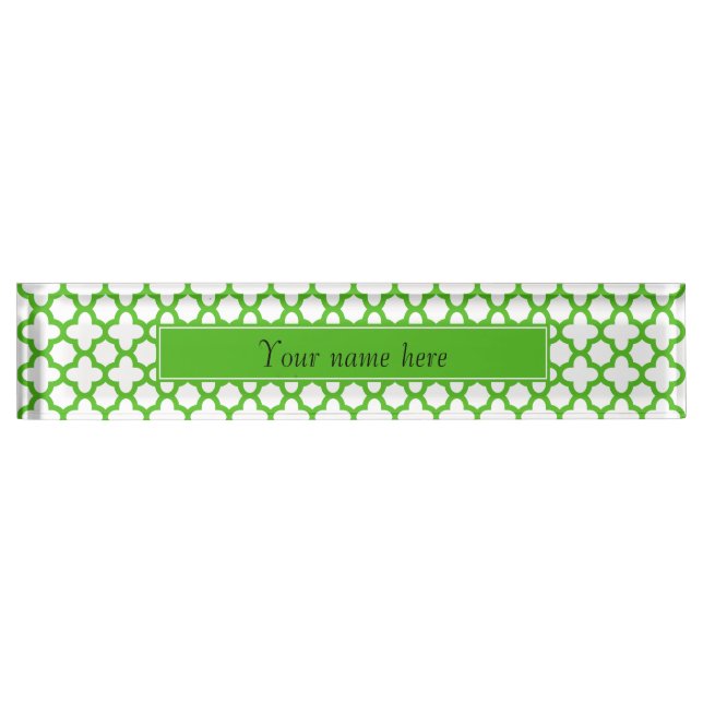 Kelly Green Quatrefoil Muster Namensplakette (Vorderseite)
