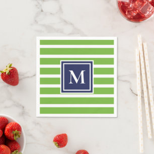 Kelly Green Stripe Modern Monogram Coastal Beach Serviette