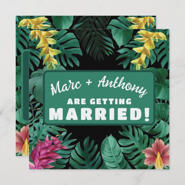 Kelly Green Tropical Jungle Hochzeit in Urlaubsort Save The Date (Vorne/Hinten)