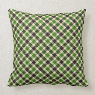 Kelly Green und Black Tartan Kariertes 2-Quadratki Kissen