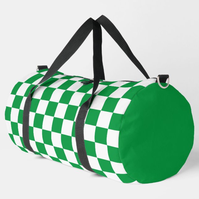 Kelly Green und White Checkered Muster Duffle Bag (Linke Ecke)