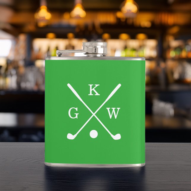 Kelly Green und White Golf Clubs Mit Monogramm Flachmann (Von Creator hochgeladen)