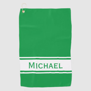 Kelly Green White Strip Modern Name Monogram Golfhandtuch