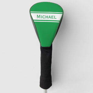 Kelly Green White Stripes Modern Name Monogram Golf Headcover