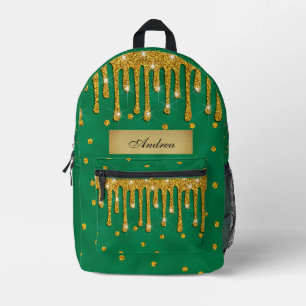 Kelly Grün mit goldenen Glittertropfen - Personali Bedruckter Rucksack