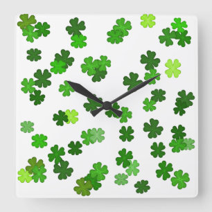 Kelly-grün „Shamrocks Falling“ Quadratische Wanduhr
