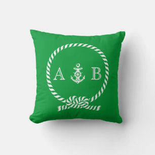 Kelly Grünes nautisches Seil und Anker Monogramm Kissen