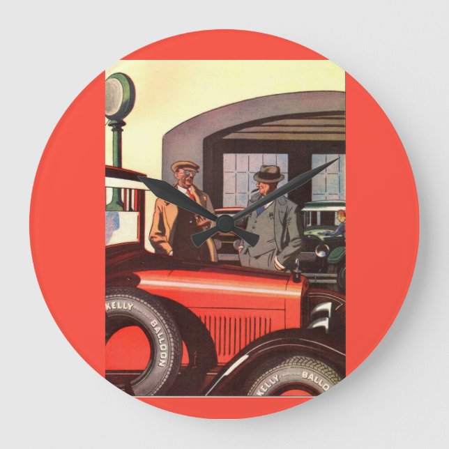 Kelly Springfields Reifen der 1920er Jahre und ein Große Wanduhr (Vorderseite)