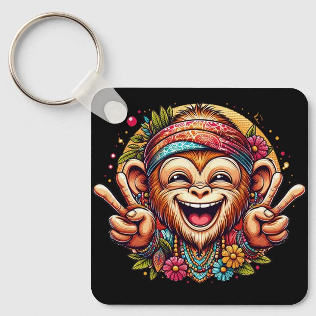 "Kelly the Chill Monkey" Aluminum Keychain Schlüsselanhänger (Vorderseite)