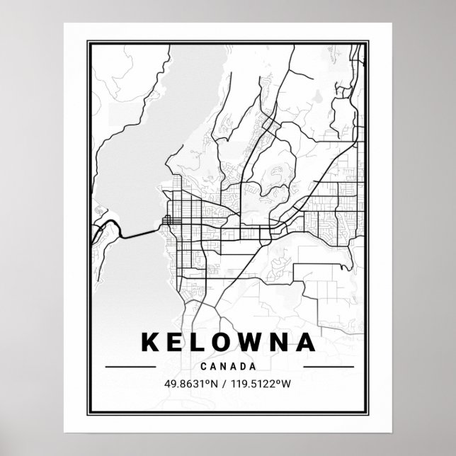 Kelowna British Columbia Canada Travel City Map Poster (Vorne)