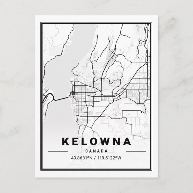 Kelowna British Columbia Canada Travel City Map Postkarte (Vorderseite)