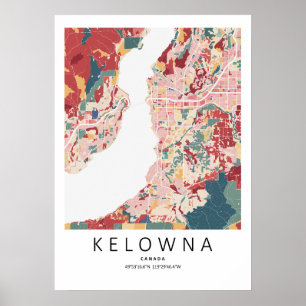 Kelowna British Columbia Karte Poster   Moderne St