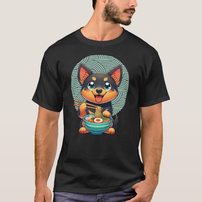 Kelpie Dog Eating Ramen, Australian Kelpie T-Shirt (Vorderseite)