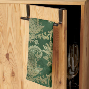 Keltisch Grün Gold Paisley Blumenmuster Geschirrtuch