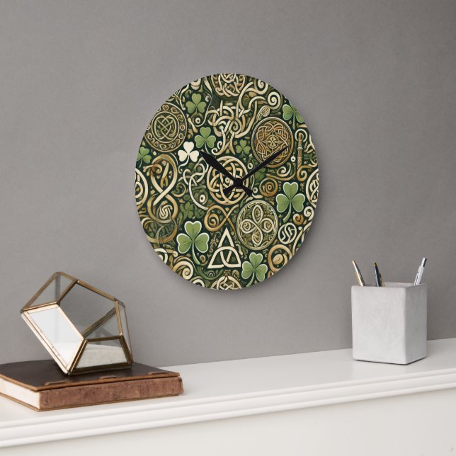 Keltische Blüte Große Wanduhr (Büro)
