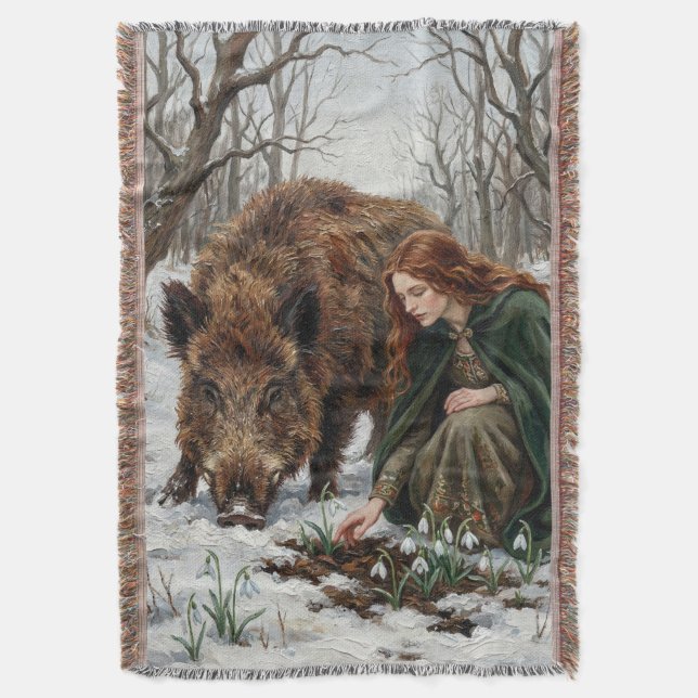 Keltische Göttin & Wildschwein Decke (Vorderseite Vertikal)